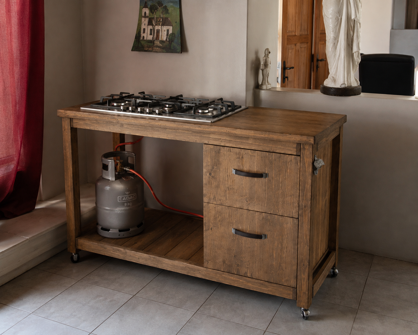 Pine Braai Trolley With Gas Hob