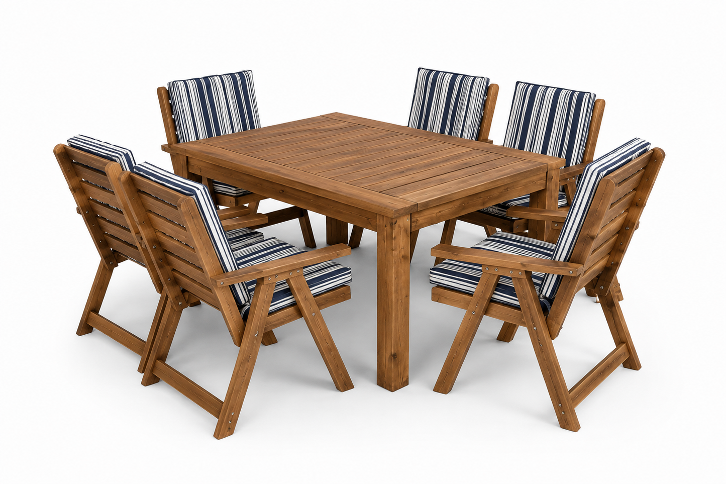6 Seater Pine Patio Set With Cushions (Light Teak Stain)
