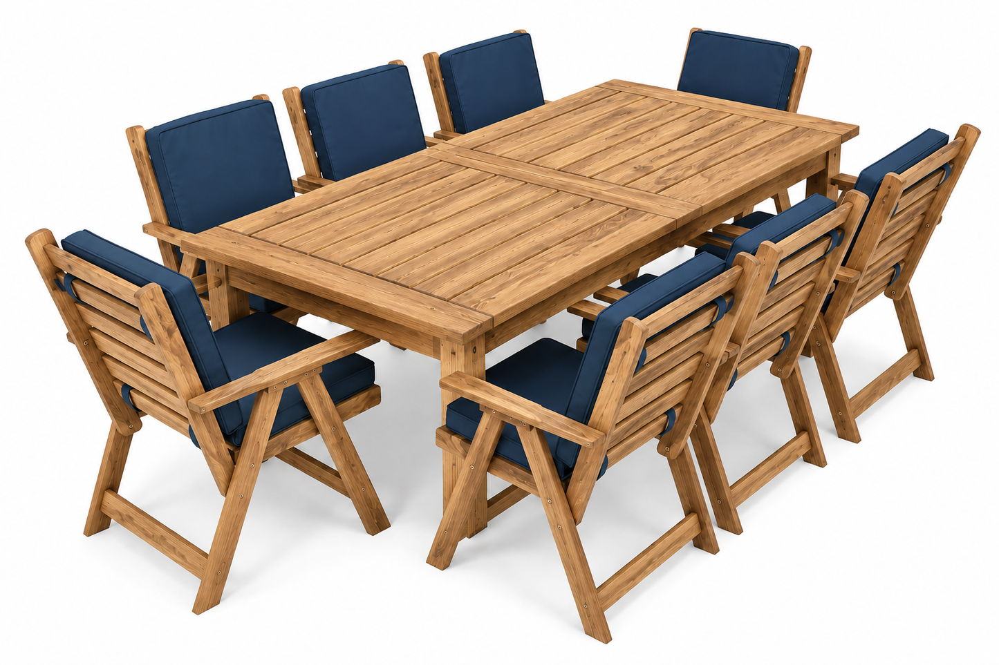 8 Seater Pine Patio Set With Cushions (Light Teak Stain)