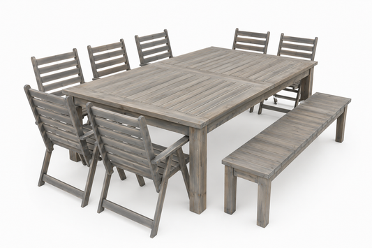 10 Seater Pine Patio Set With Bench (Whiskey Stain)