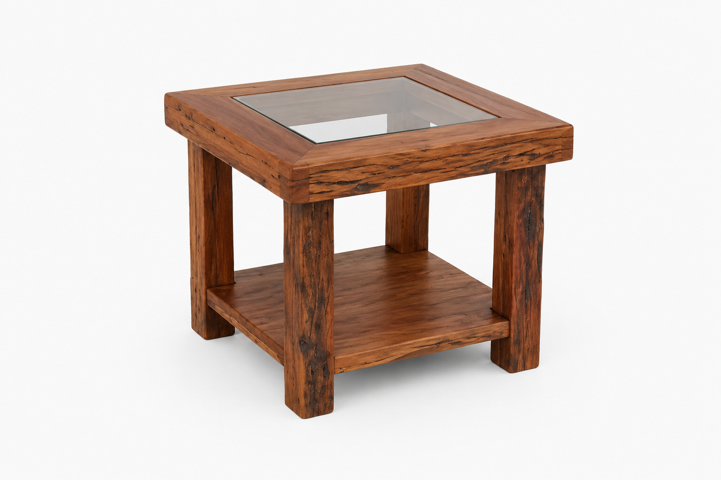 Teak Side Table With Glass Insert