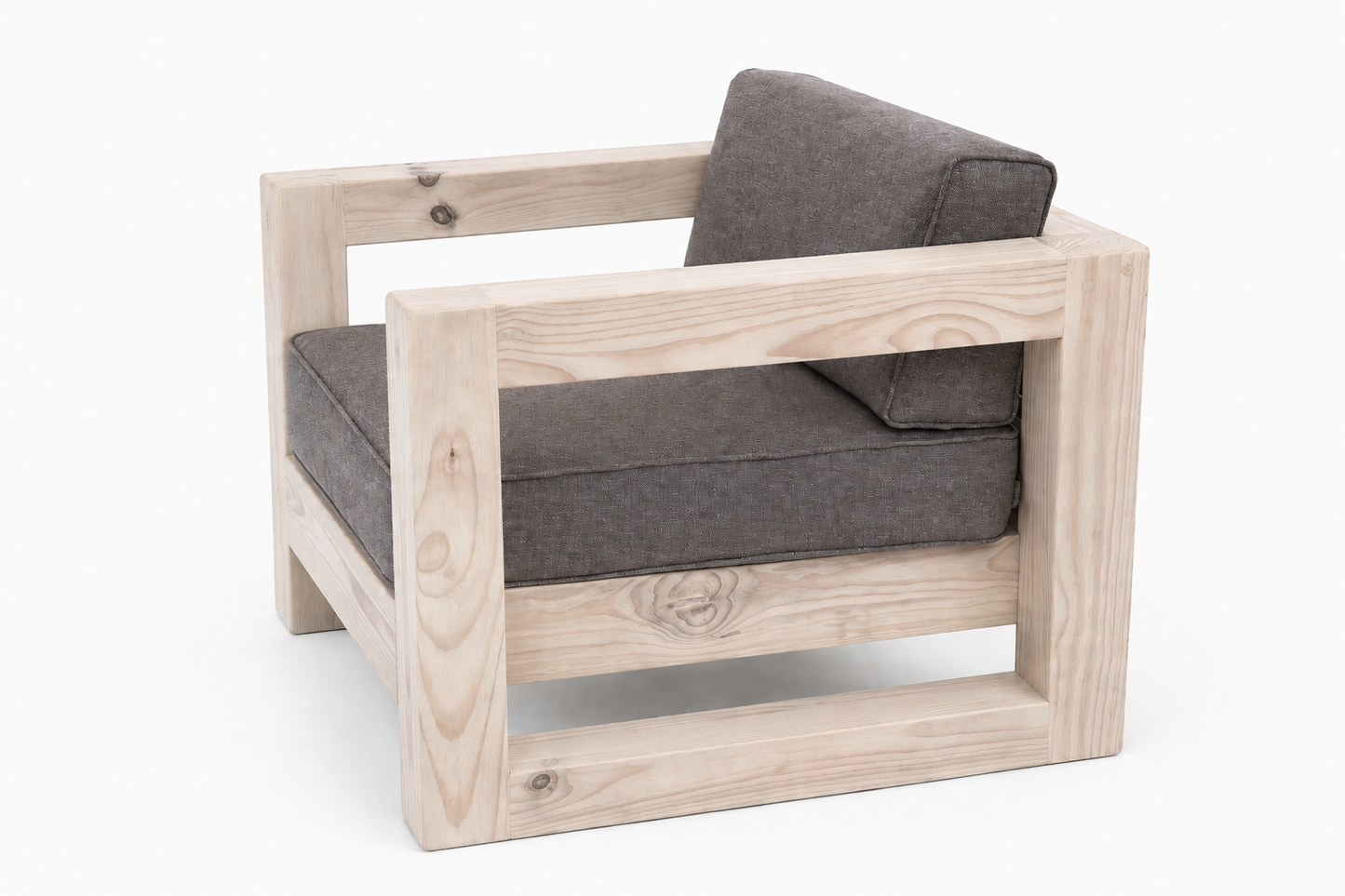1 Seater Pine Outdoor Lounge Chair With Cushions (Light Cream Stain)