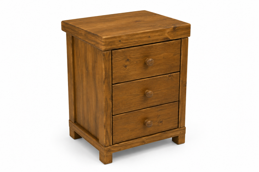 3 Drawer Pine Bedside table (Light Teak Stain)