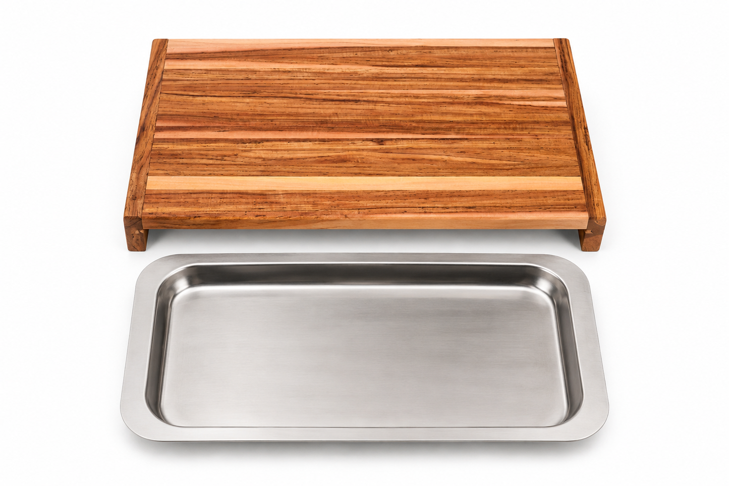 Teak Cutting Board With Metal Sliding Tray