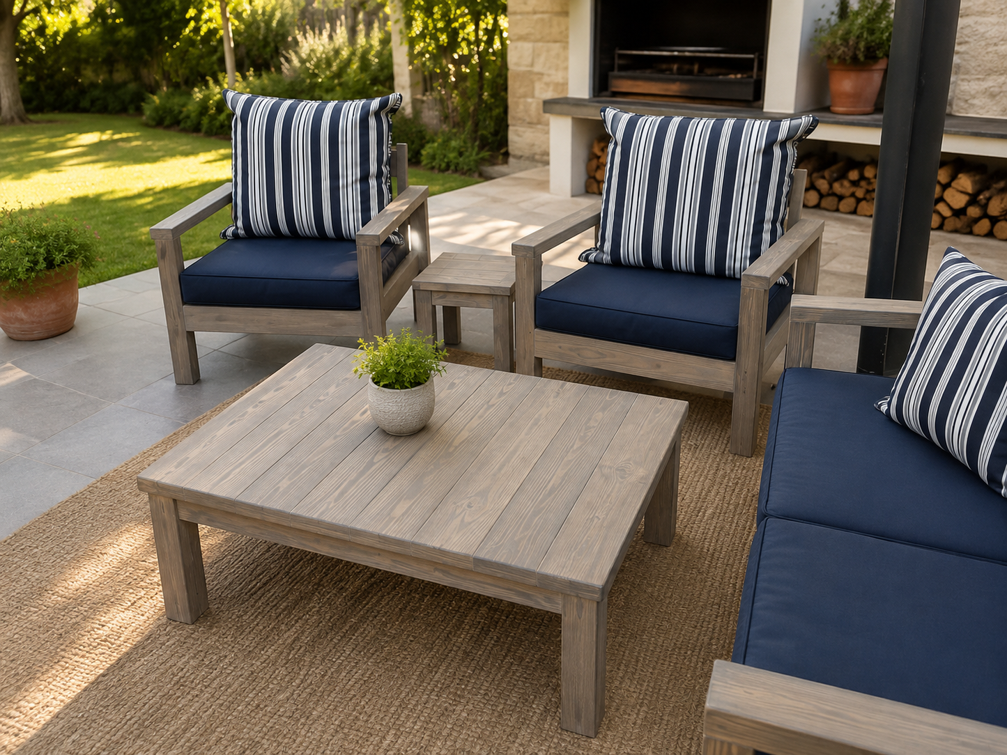 Square Pine Slatted Coffee Table (Whiskey Stain)
