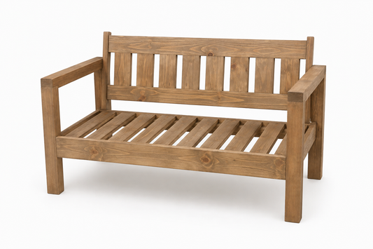 2 Seater Pine Outdoor Lounge Bench (Light Teak Stain)