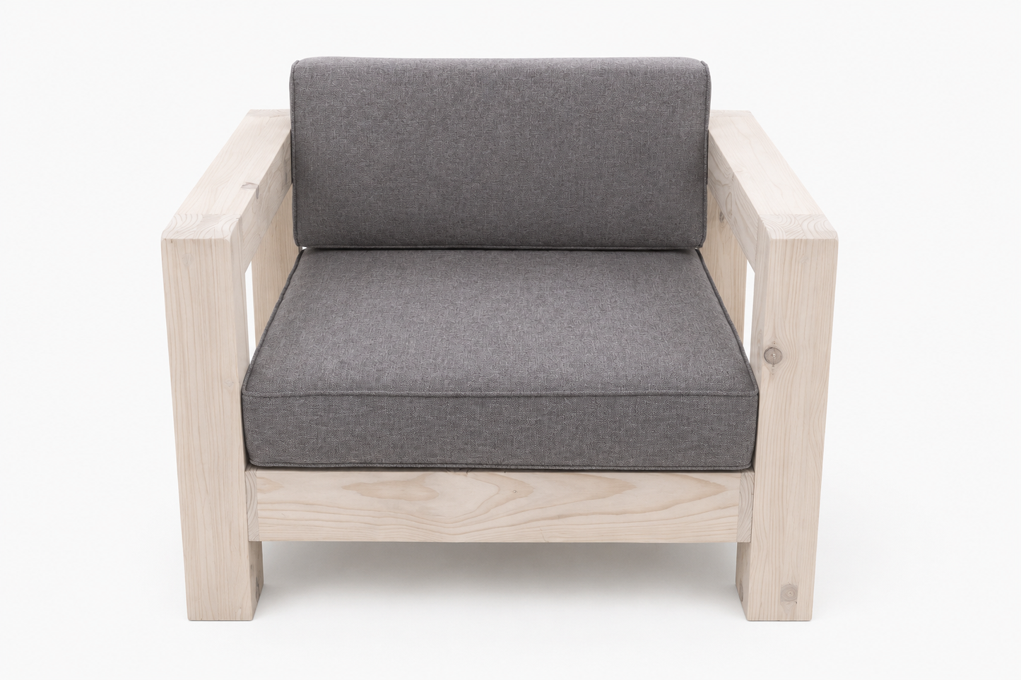 1 Seater Pine Outdoor Lounge Chair With Cushions (Light Cream Stain)