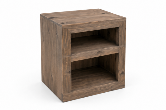 Rustic 2 Shelf Pine Bedside Table (Whiskey Stain)