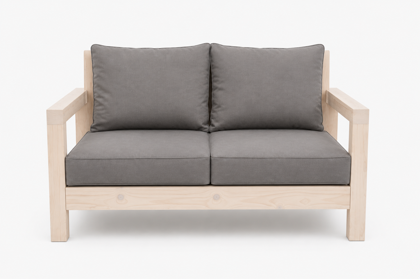 2 Seater Pine Outdoor Lounge Bench With Cushions (Light Cream Stain)