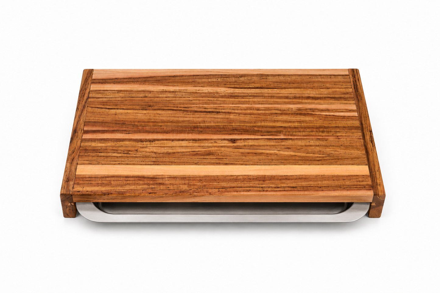 Teak Cutting Board With Metal Sliding Tray