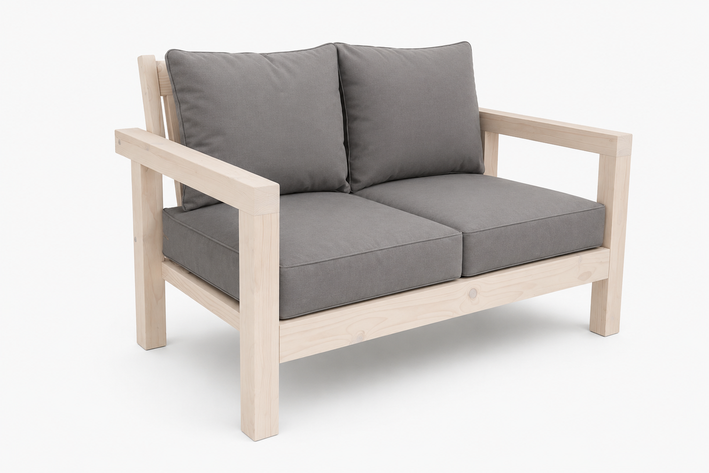 2 Seater Pine Outdoor Lounge Bench With Cushions (Light Cream Stain)
