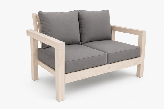 2 Seater Pine Outdoor Lounge Bench With Cushions (Light Cream Stain)