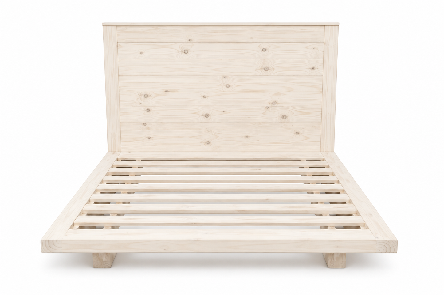 Queen Size Pine Floating Bed With Headboard (Light Cream Stain)