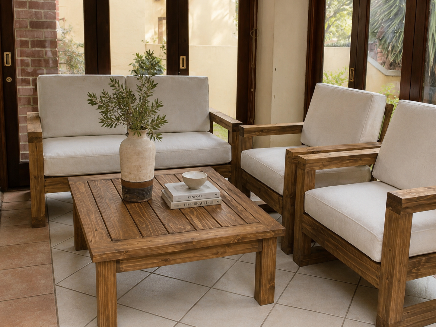 Pine Slatted Coffee Table (Light Teak Stain)