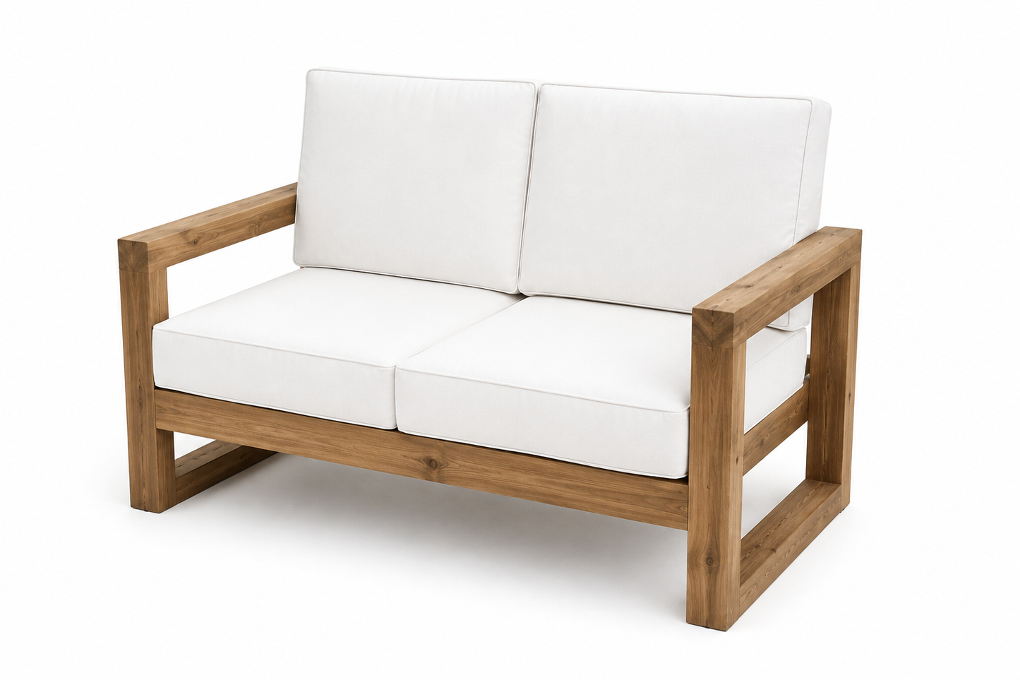 2 Seater Pine Outdoor Sofa With Cushions (Light Teak Stain)