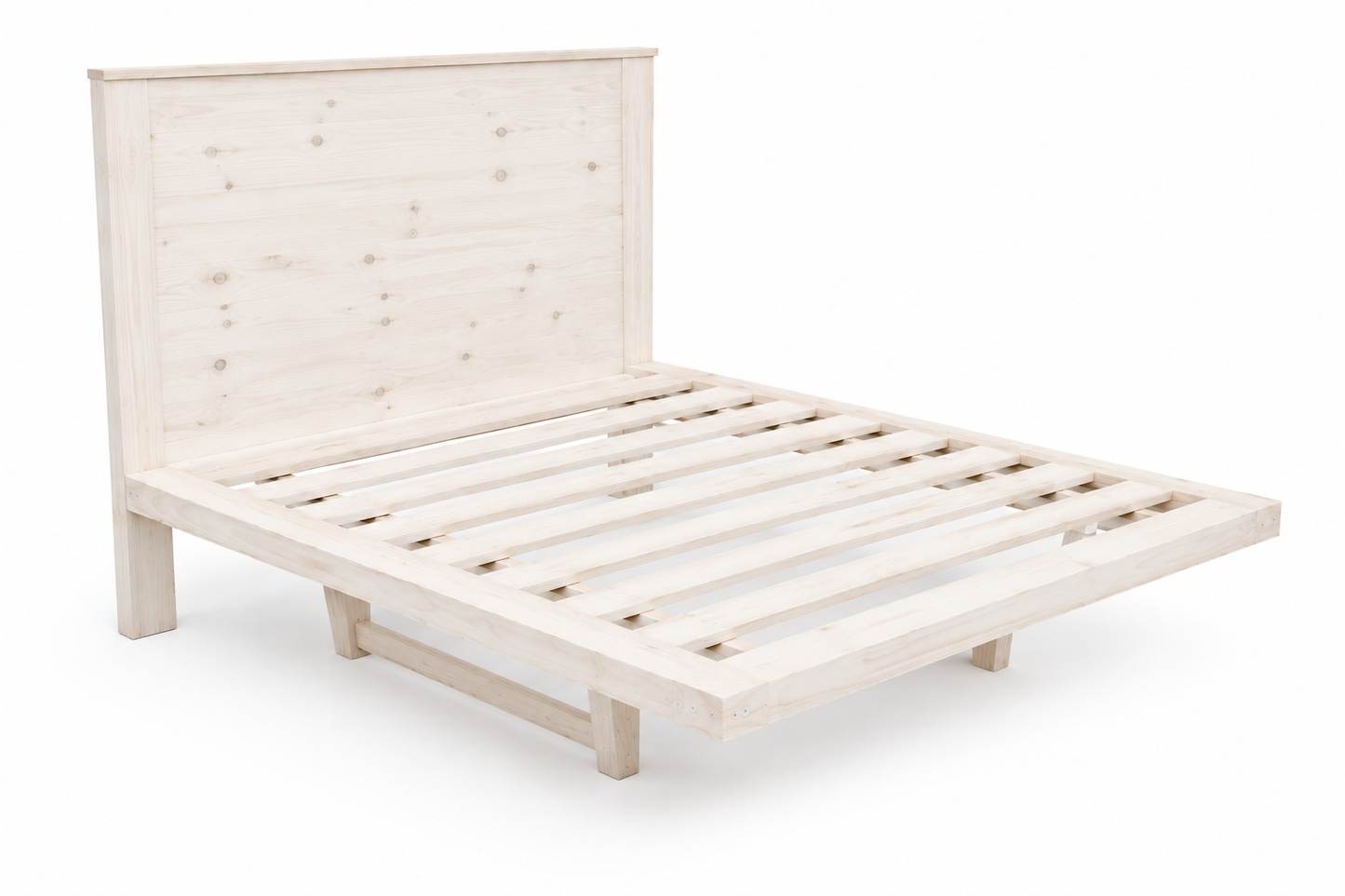 Queen Size Pine Floating Bed With Headboard (Light Cream Stain)