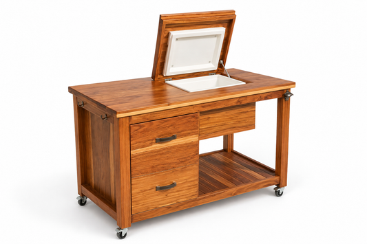 Teak Braai Trolley With Cooler Box