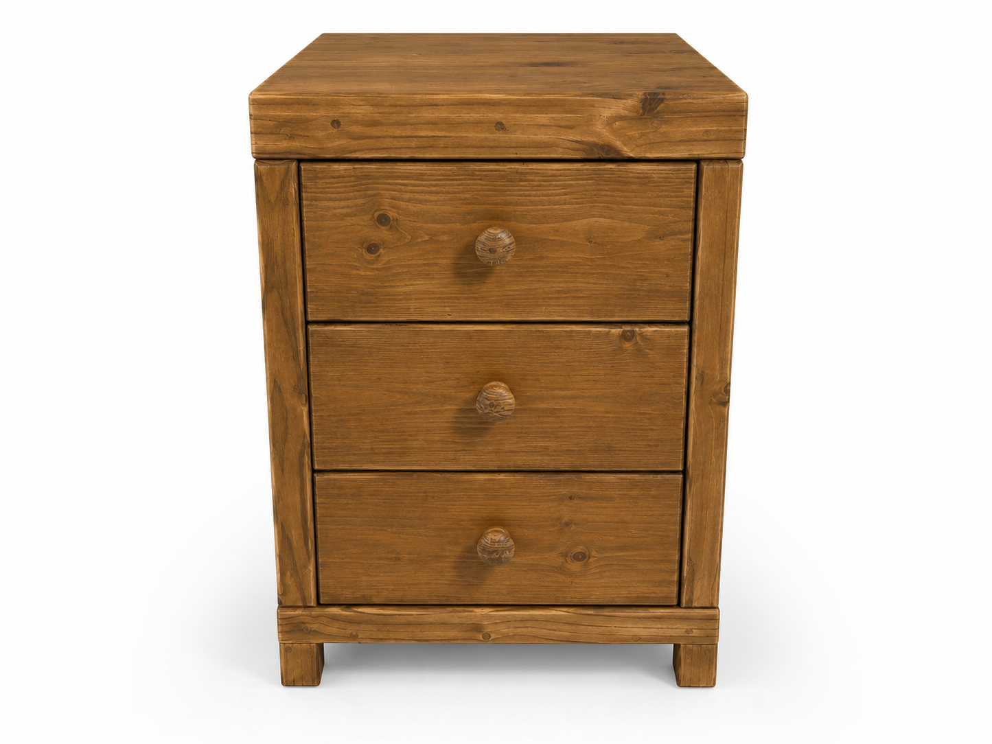 3 Drawer Pine Bedside table (Light Teak Stain)