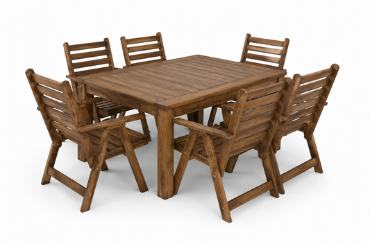 6 Seater Pine Patio Set (Light Teak Stain)