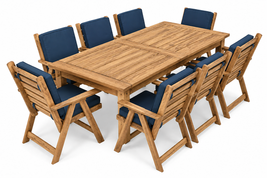 8 Seater Pine Patio Set With Cushions (Light Teak Stain)