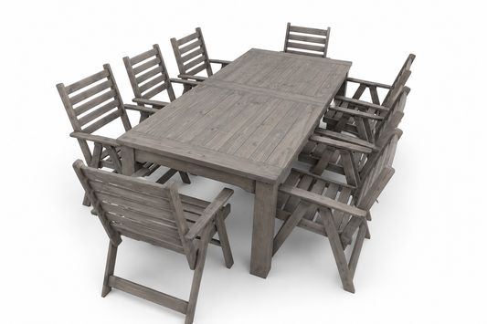 8 Seater Pine Patio Set (Whiskey Stain)