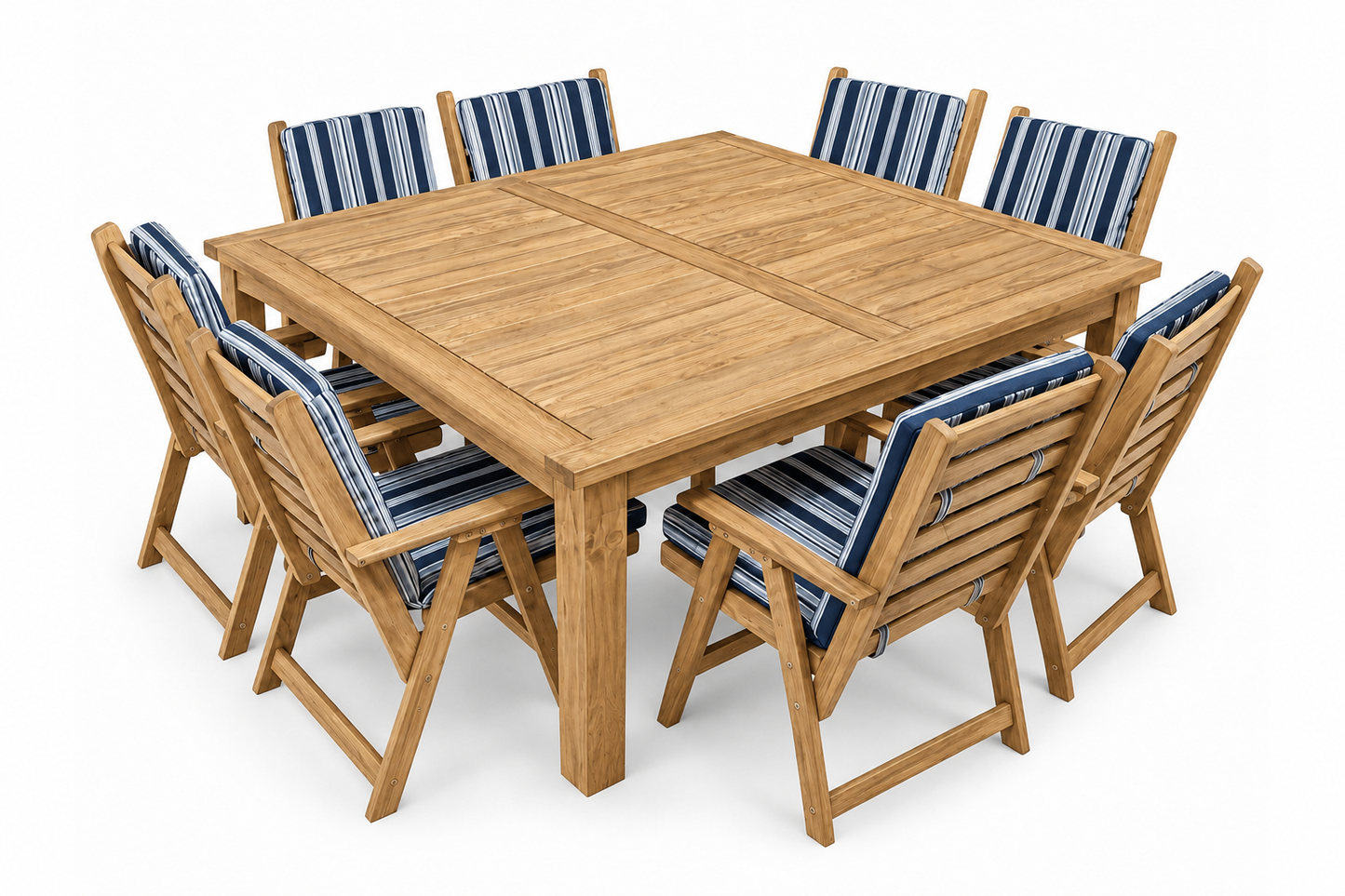 8 Seater Square Pine Patio Set With Cushions (Light Teak Stain)