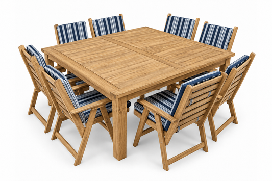 8 Seater Square Pine Patio Set With Cushions (Light Teak Stain)