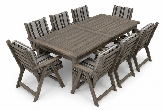 8 Seater Pine Patio Set With Cushions (Whiskey Stain)